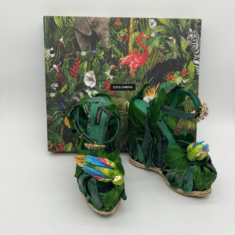 Dolce & Gabbana Jungle Parrot High Heel Wedges